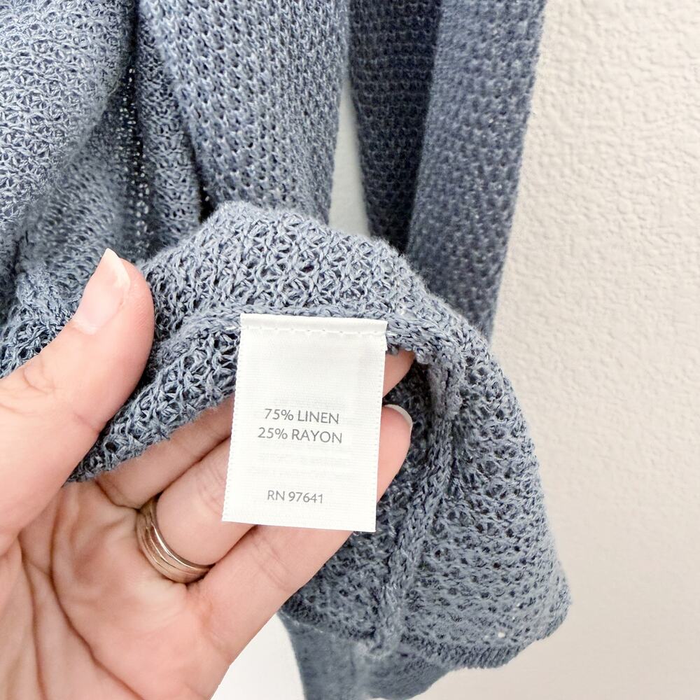 [J. Jill] Pure Jill Blue Gray Linen Blend Open Front Cardigan Sweater Sz Medium - Picture 10 of 10